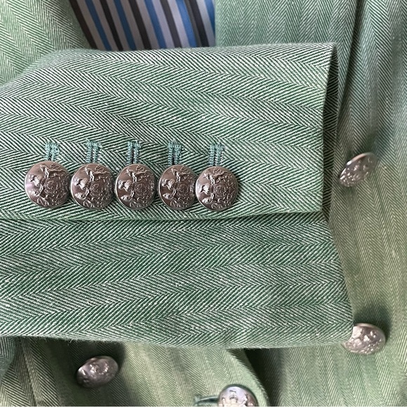 Veronica Beard Diego Dickey Jacket Green Herringbone Linen Blazer Size 10 - Picture 5 of 9